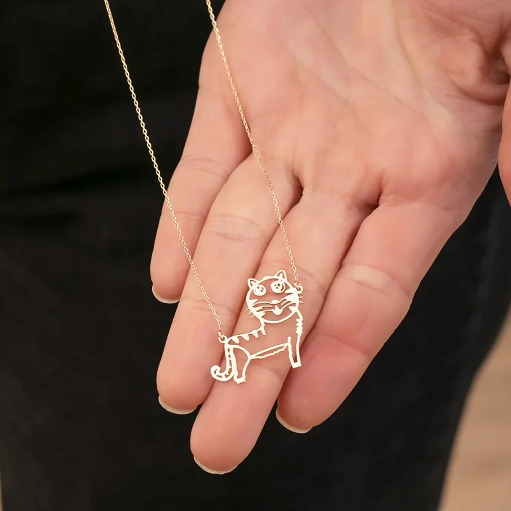 Customized Children\'s Drawing Necklace Kid\'s Art Personalized Stainless Steel Necklace  LOGO Design Exquisite Jewelry Birthday