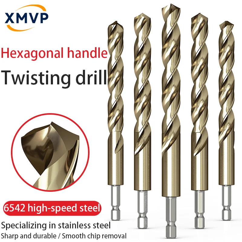 

Hexagonal shank Fried Dough Twists drill, titanium plated, stainless steel metal iron, straight shank high-speed steel tapper dr