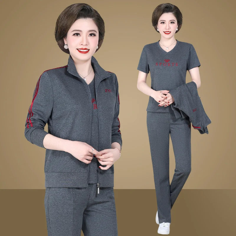 

Весенне-осенний комплект спортивной одежды 2023 года для женщин среднего возраста, модный комплект из двух предметов больших размеров.