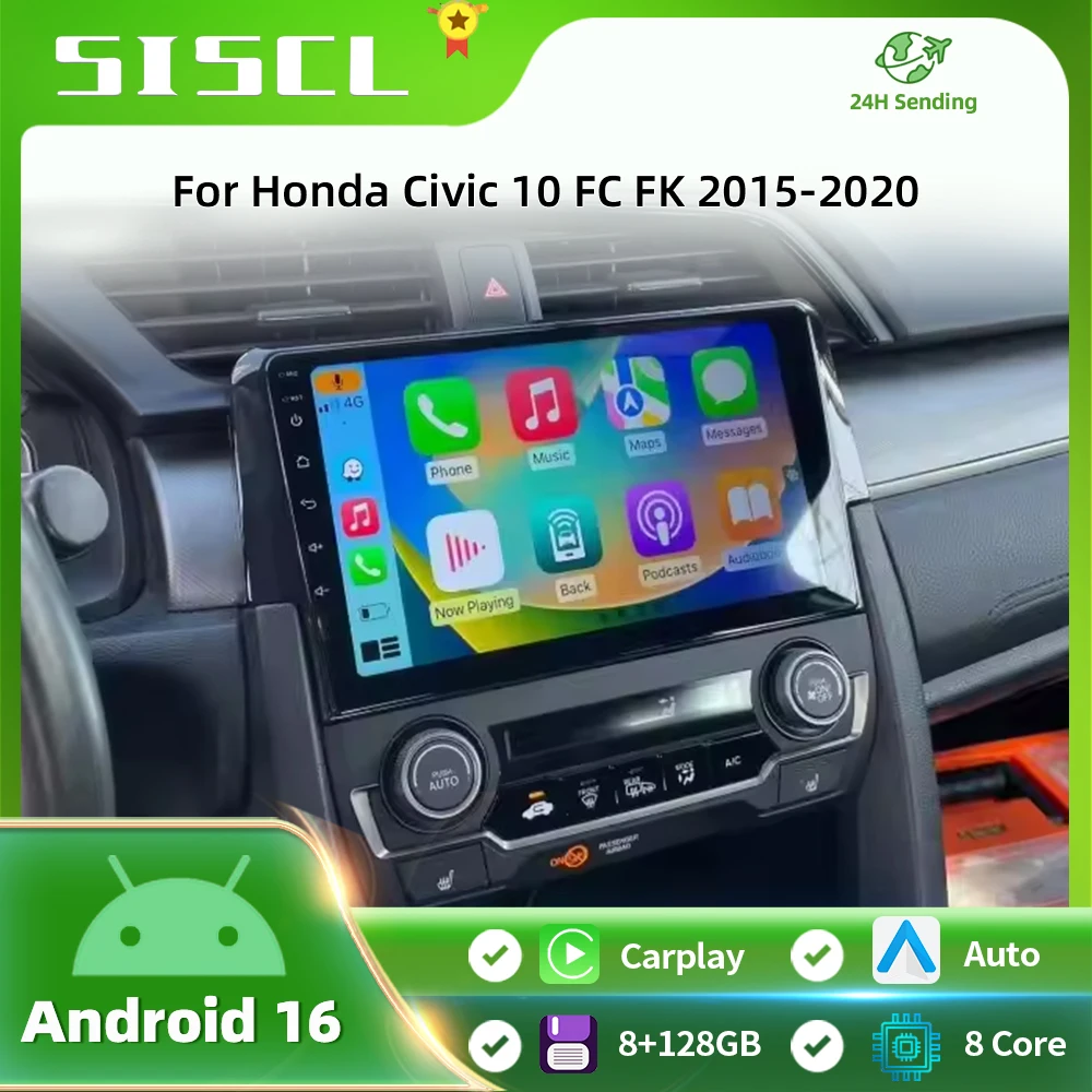 

For Honda Civic 10th 2016 2017 2018 2019-2021 Android 14 Carplay Auto Car Radio Multimedia Video Player Navigation GPS 4G WIFI