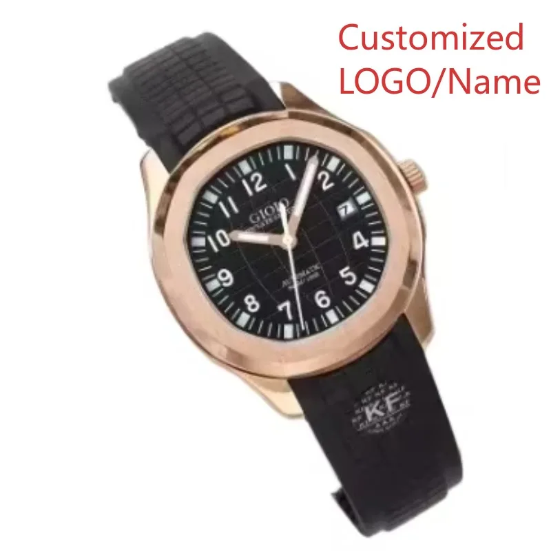 أزياء رياضية للرجال الساعات الأوتوماتيكية الميكانيكية الفولاذ المقاوم للصدأ الأسود الأزرق المطاط ارتفع الذهب الأبيض الياقوت حسب الطلب