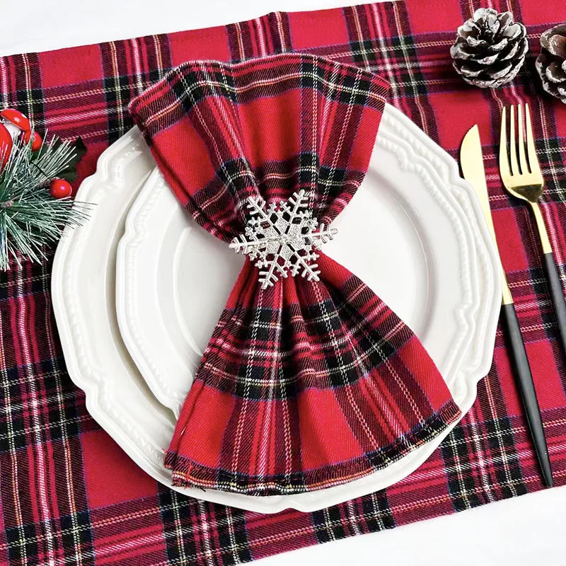 

12pcs Table Napkin Christmas Soft Scottish Tartan Plaid Cloth Napkins Handkerchief Classsic Red Dinner Napkins Festive Decor