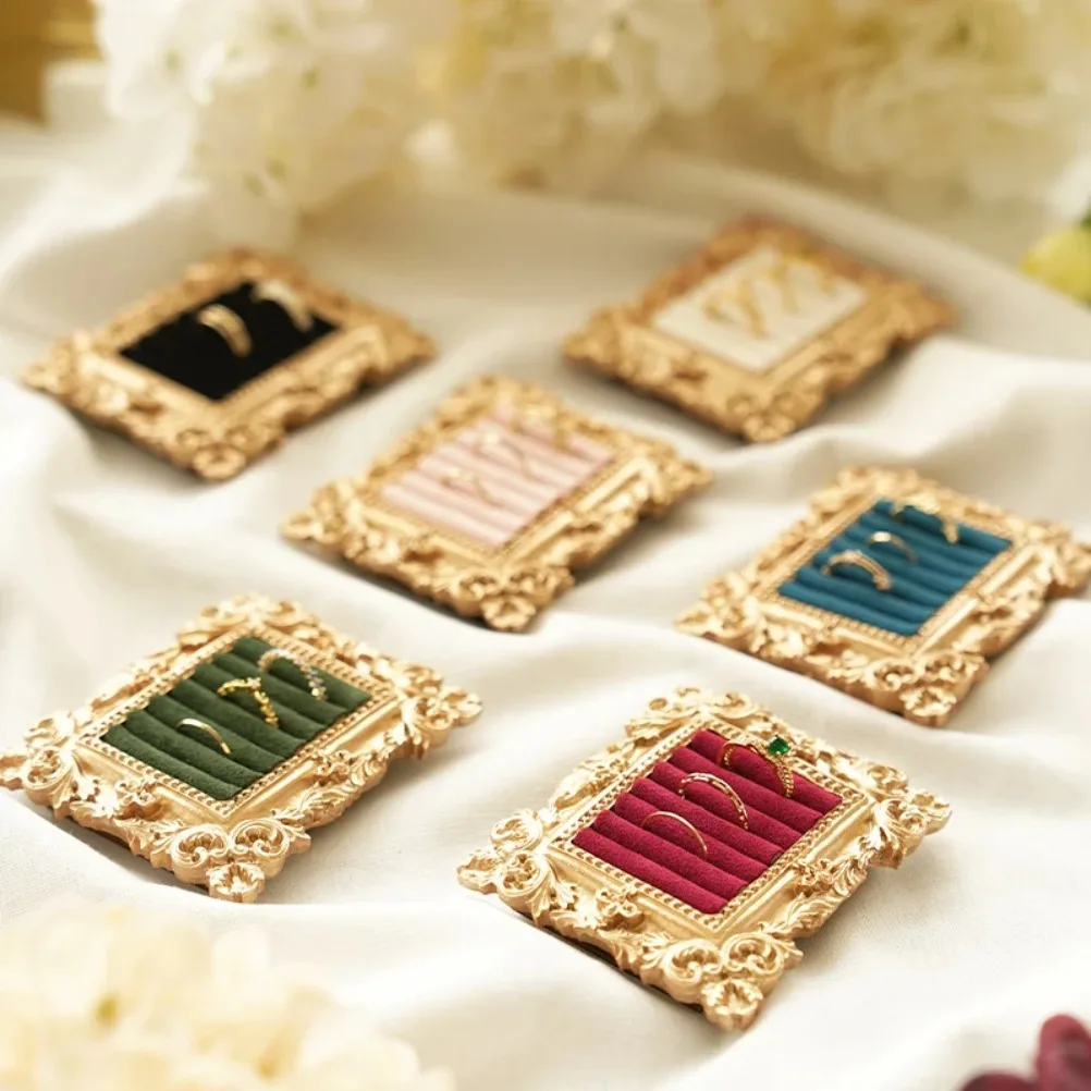 Retro Ring Storage Tray Square Photo Frame Display Shelf Ring Earring Storage Rack Jewelry Shop Display Rack Home Decoration