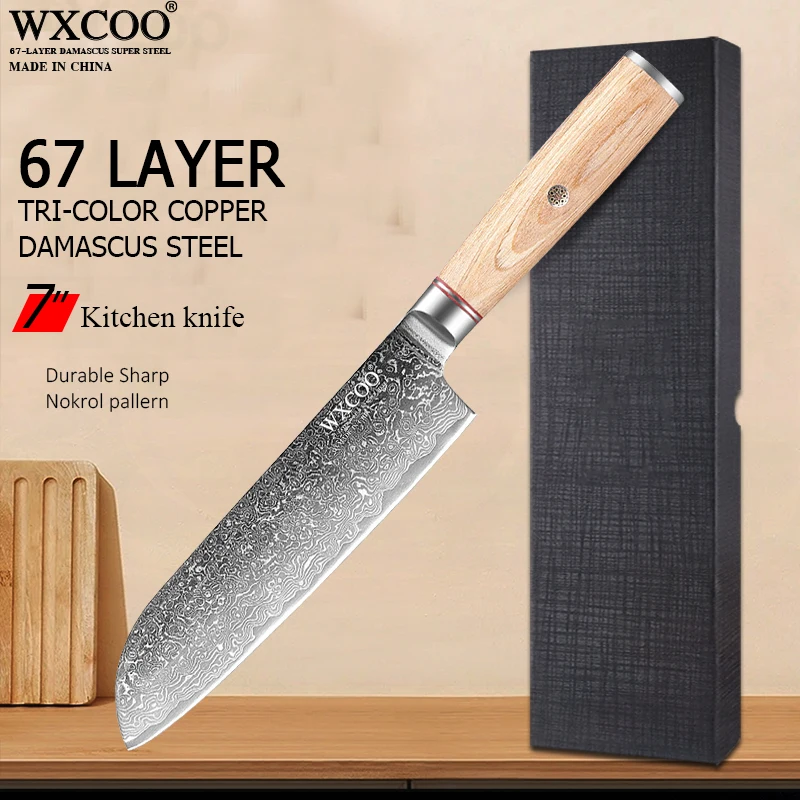 

WXCOO Дамасская сталь Кухонный нож Набор ножей для фруктов Кухонный резак Тесак для мяса Нож для обвалки с деревянной ручкой для домашней кухни