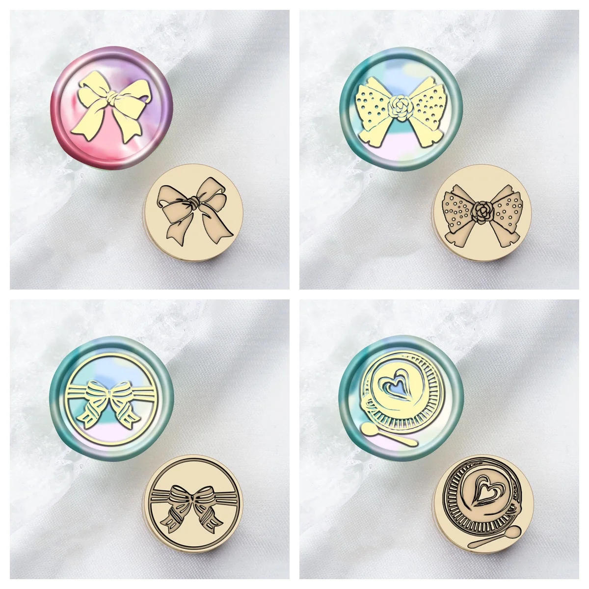 1pc Bow and Coffee Wax Seal Stamp 1.5cm Mini Laser Engraving Brass Head Beautifully Crafted Wax Stamp Suitable For Envelope Post