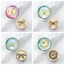 1pc Bow and Coffee Wax Seal Stamp 1.5cm Mini Laser Engraving Brass Head Beautifully Crafted Wax Stamp Suitable For Envelope Post