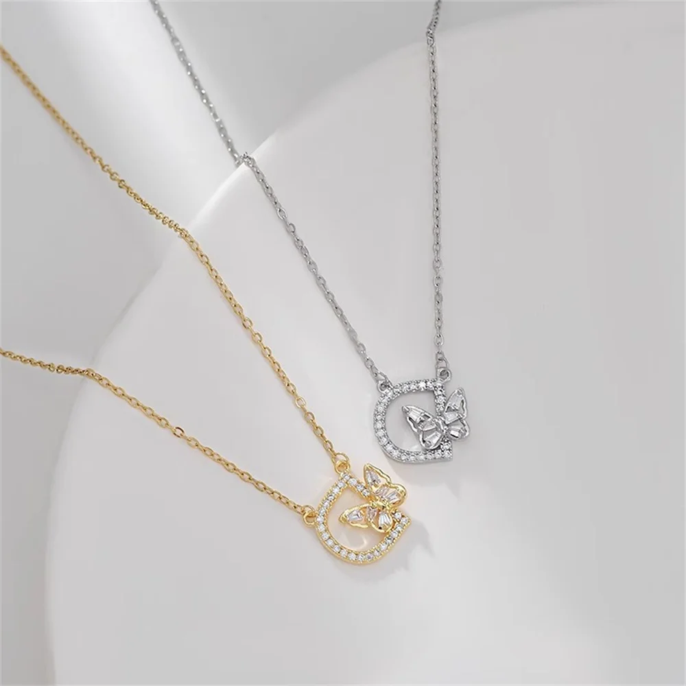 

Корейское колье S925 — микро-набор с цирконовой бабочкой, стильный женский милый универсальный воротник
