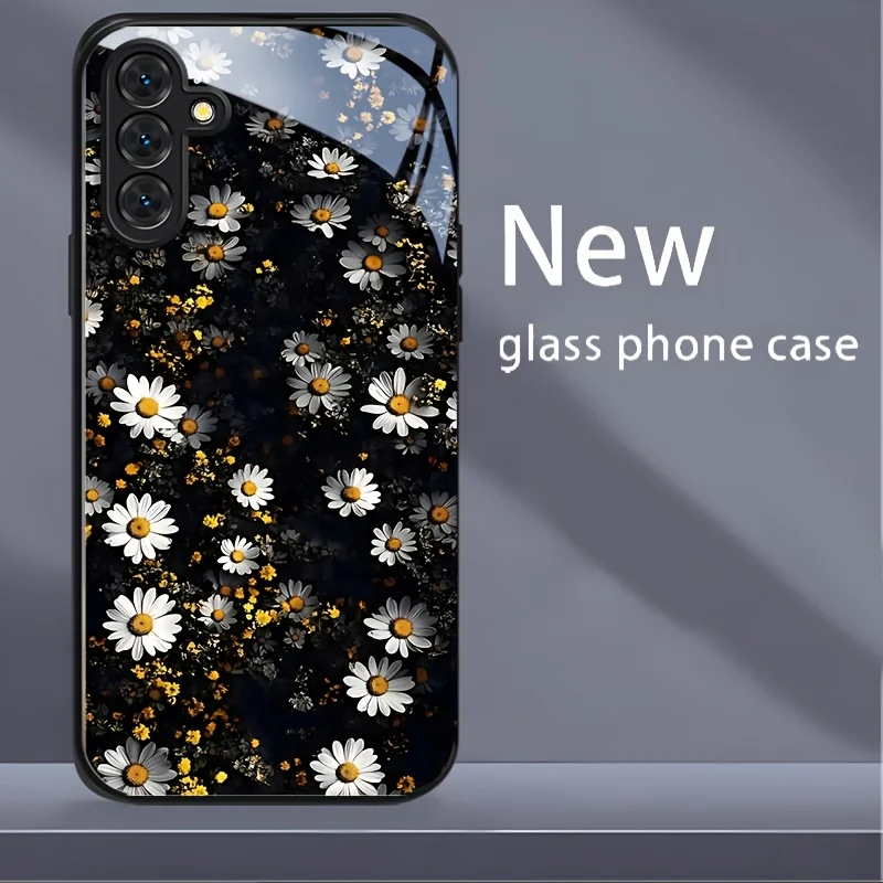 Small daisy flower cluster pattern glass phone case for Samsung Galaxy S26 S25 S24 S23 S22 S20 FE/Ultra/Plus anti drop Cover