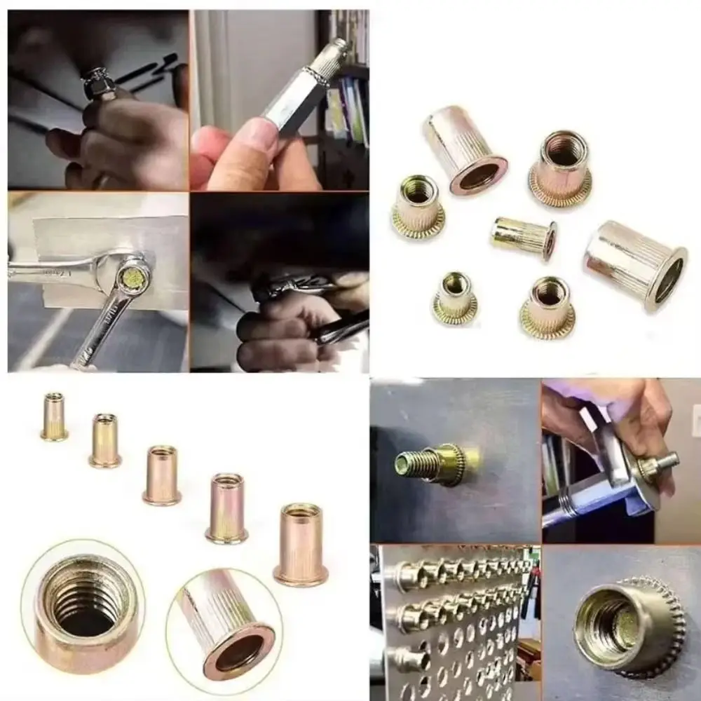 Carbon Steel Rivet Nut Zinc Plated M3-M12 Threaded Insert Tool Rustproof Manual Rivet Nut Assortment Kit Repair Accessory