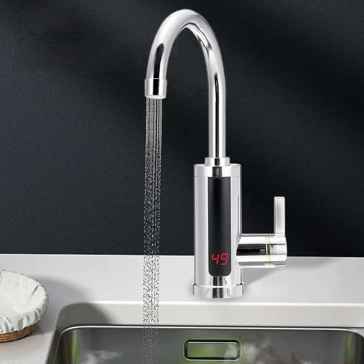 Instant Electric Water Heater Stainless Steel Hot/Cold Faucet Tankless LED Digital Display Fast Heating Tap For Kitchen Bathroom