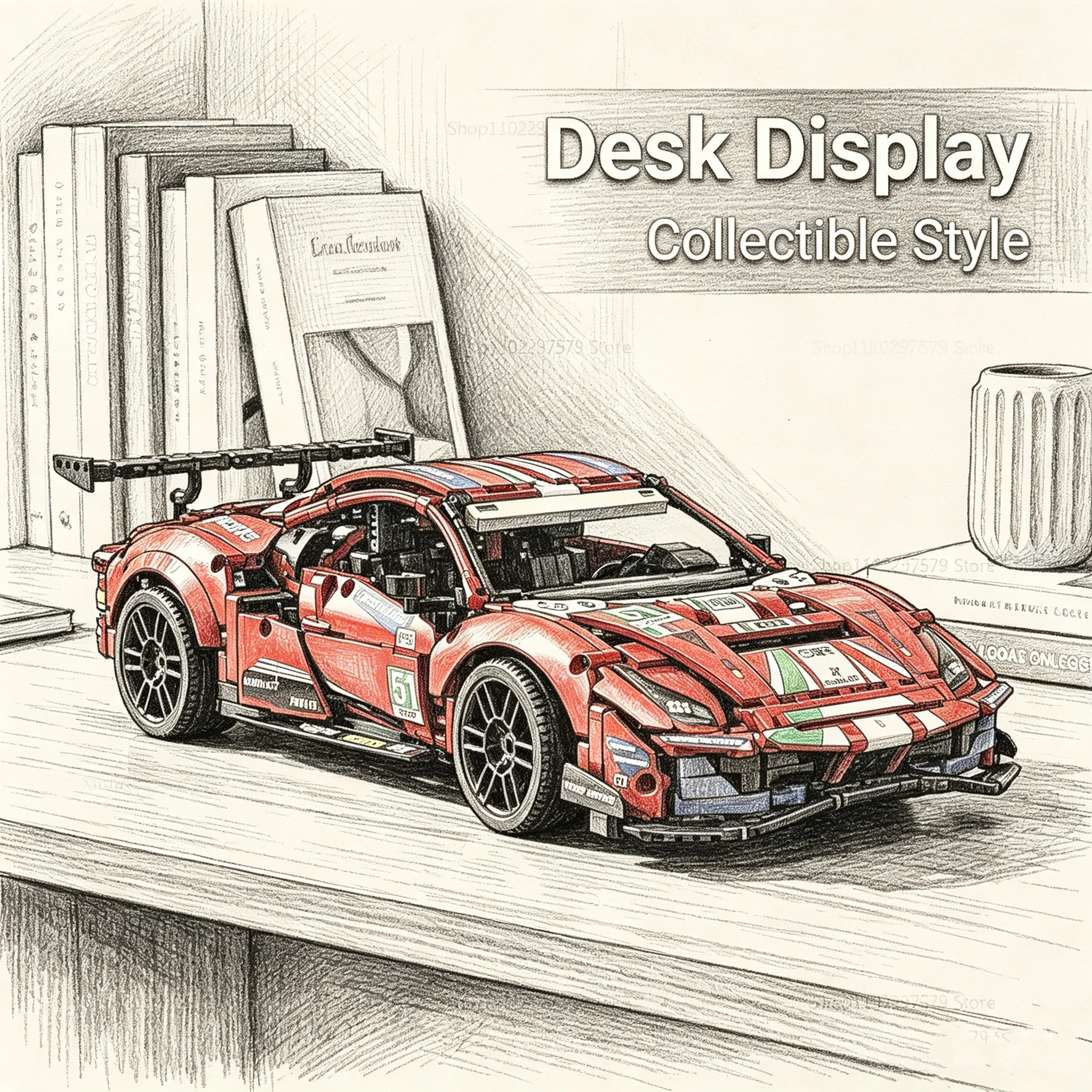 1:8 Scale 1684PCS Technical Speed Champions 488 GTE GT Racing Car Detailed Building Block Car Display Model Car Vehicle Gift Toy view 5