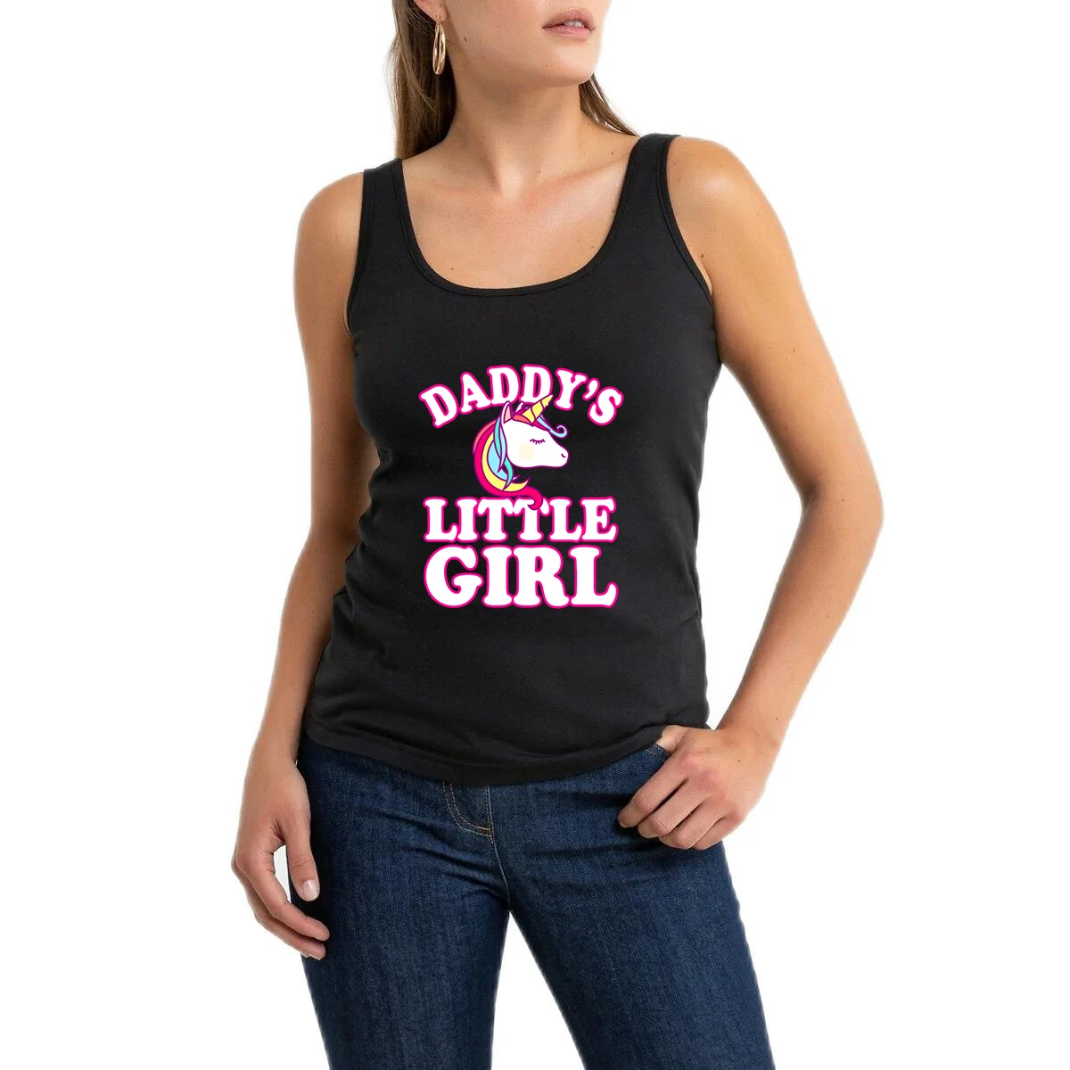 Unicorn Graphics Daddy's Little Girl Design U-Neck Sexy Tank Tops Sugar Baby Humor Fun Flirty Style Cotton Sleeveless Tee Shirts