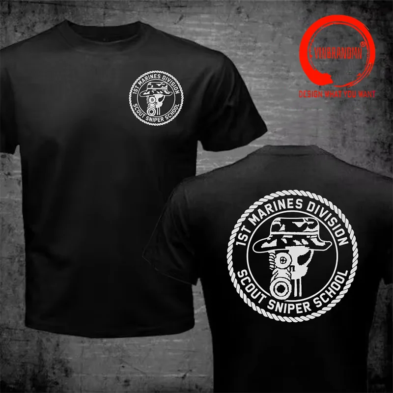 Scout Sniper School 1st Marines Division T Shirt Men Fashion Casual T-Shirt Stylish Clothes Trendy Clothing Men's Tops Tee Shirt