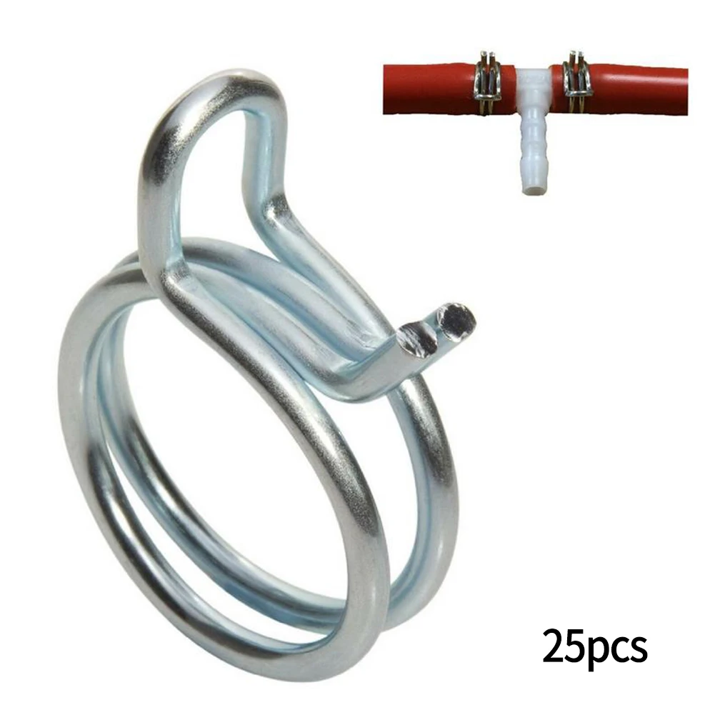 Hose Clip Fuel Clip 25PCS Accessories Air Dual Line Replace Silicone Hose Silver Spring Fuel Clip With Vacuum Hose