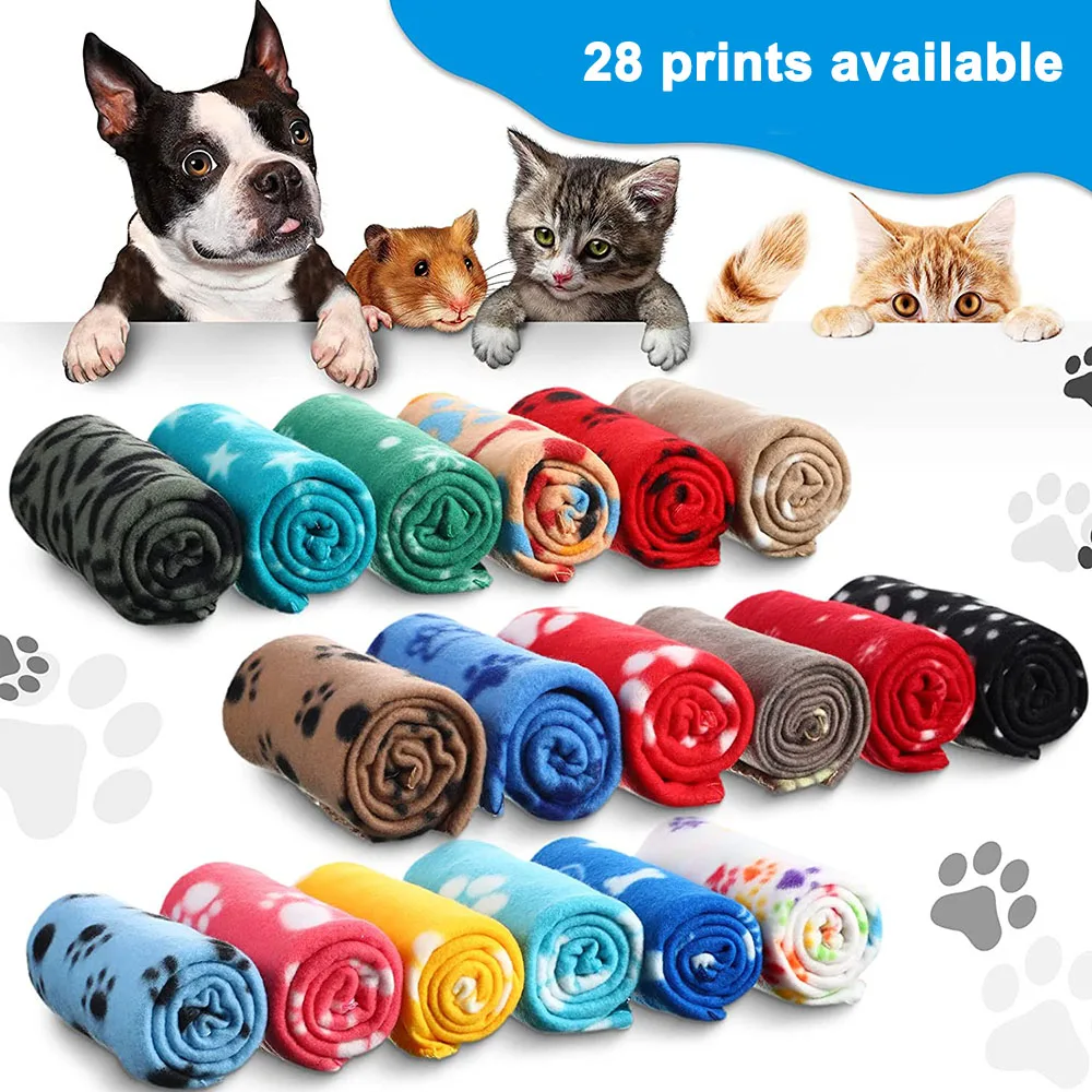 Puppy Blanket Soft Fleece Pet Blanket for Small Medium Large Dogs Cats Kitten Warm Paw Printed Dog Blanket Sleep Mat Bed Covers