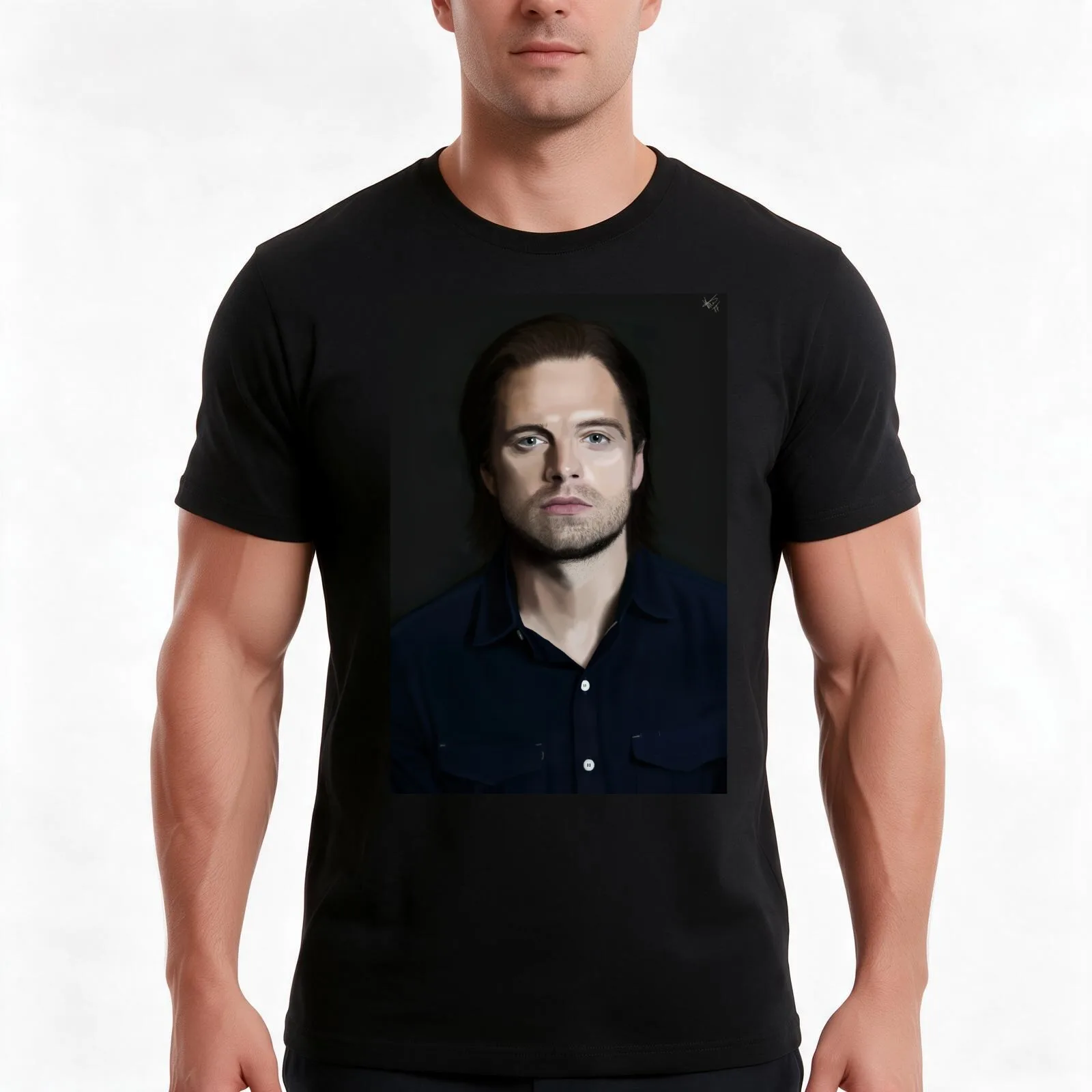 Sebastian Stan T-Shirt, Summer Casual Cotton Tee, Oversized Streetwear Tops, Vintage Graphic Print, Loose Fit Short Sleeve