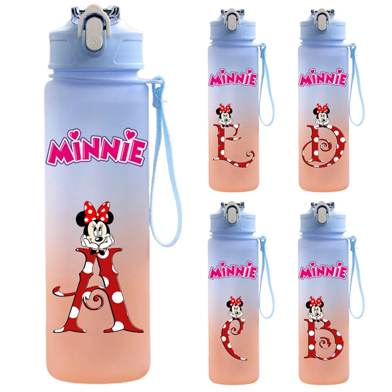 750Ml Minnie Mouse Straw Cup Kid Bounce Water Cup Letter A-Z Children Portable Outdoor Large Capacity Sport Water Bottle Frosted