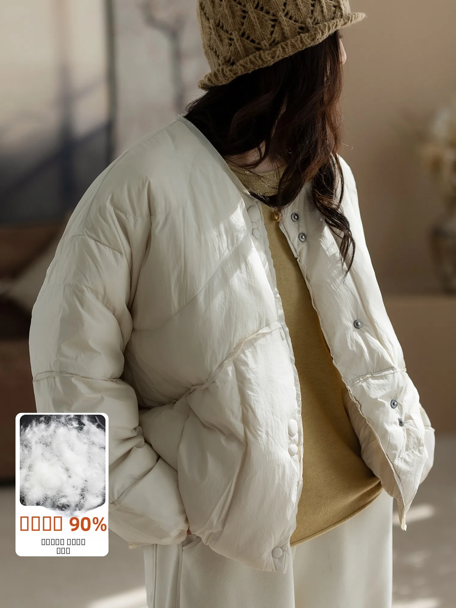 

Casual Loose Women's down Jaet 90% White Du down Faionable Versatile Ladies' ular Loose Splicing Winter Coat