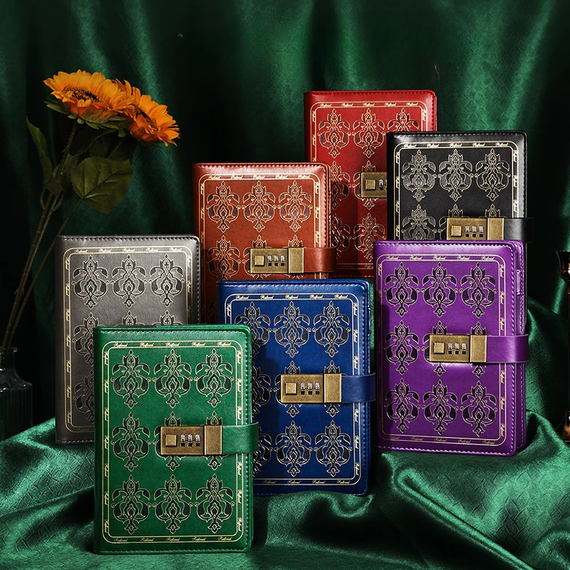 Vintage Password Book B6 European Style Locked Notebook Learning Stationery Diary Book Hand Ledger Box Journals Diary