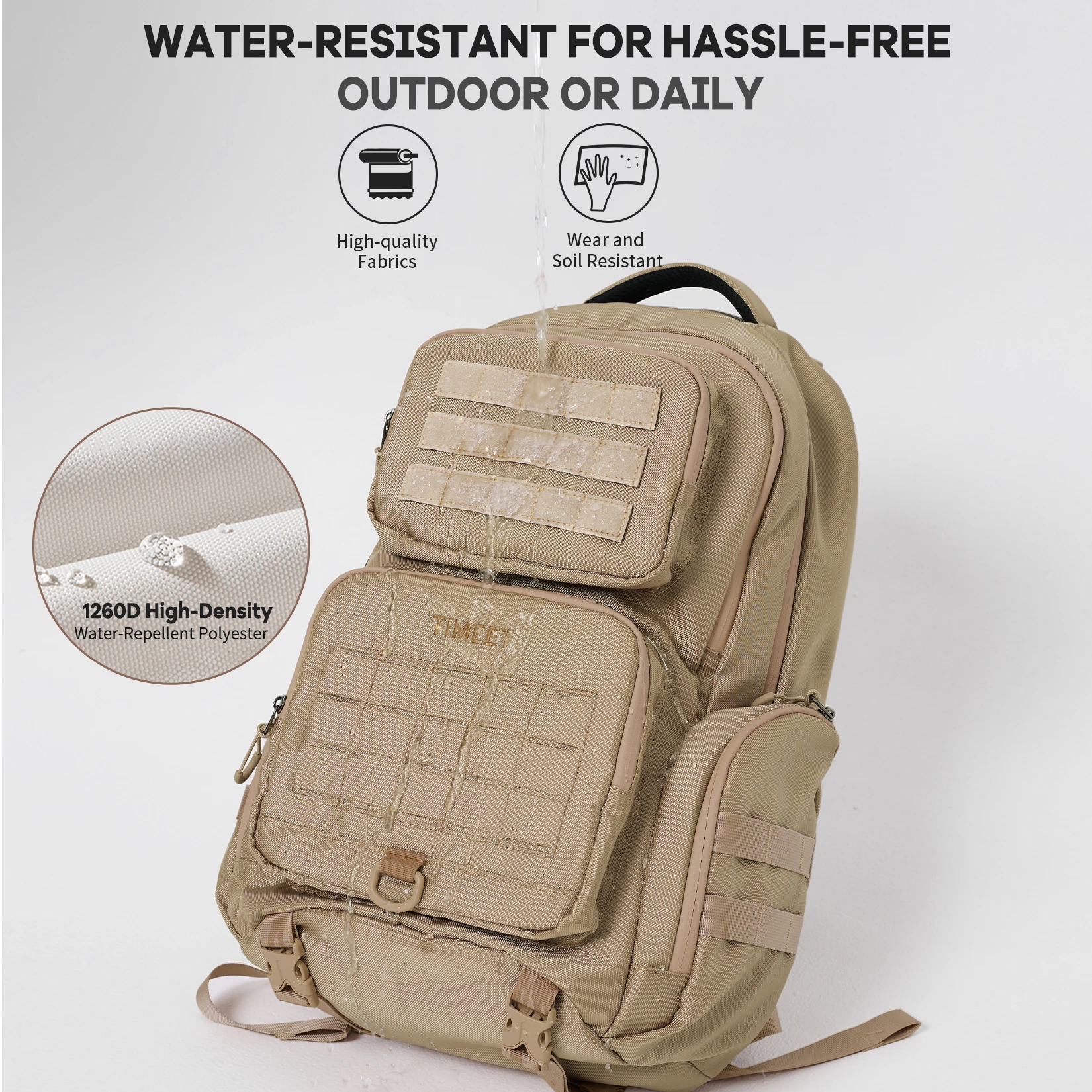 Timeet التكتيكية الرياضة الرحلات الصيد الصيد التخييم حقيبة ترحال على ظهره الرجال مقاوم للماء حقيبة التسلق 17 بوصة محمول على ظهره