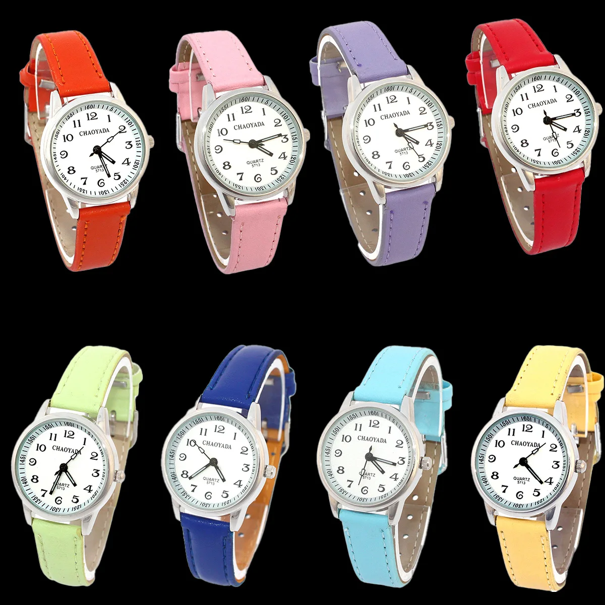 10개 혼합 색상 패션 어린이용 쿼츠 손목시계 도매 학생용 시간 학습 시계 소년 소녀 파티 선물
