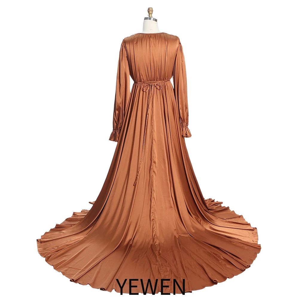 V Neck Soft Satin Side Slit Maternity Dresses for Photo Shoot or Baby Shower YEWEN YW231010