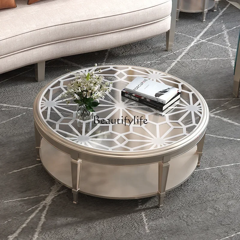 

3American light luxury creative solid wood round coffee table small apartment leisure coffee table