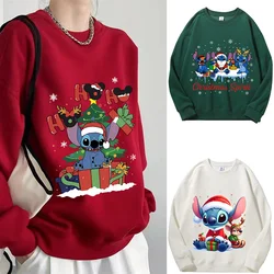 Lilo & Stitch Christmas Cotton Sweatshirts Disney Winter Clothes Anime Movie Graphic Print Sweatshirt Warm Comfortable Gifts