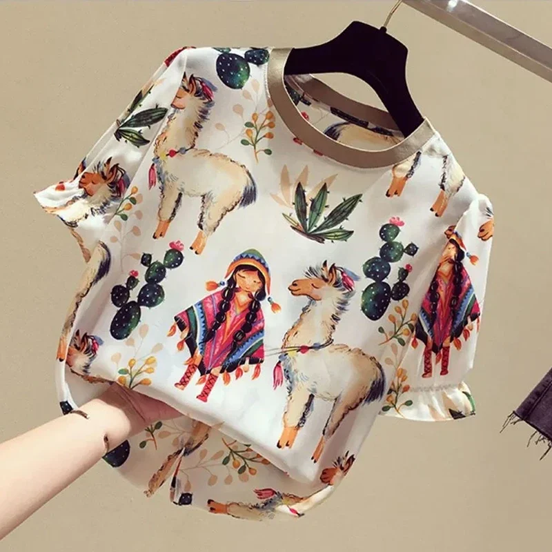 Fashion printing Tees ladies short sleeve T shirt 2023 summer casual daily Women shirts Blouses Spring Summer Tops Blusas Mujer