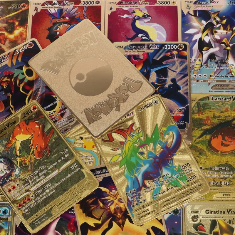 English Pokemon Metal Cards 10000HP Arceus Necrozma Vmax Vstar Game Collection Cards  Cards Kids Gift