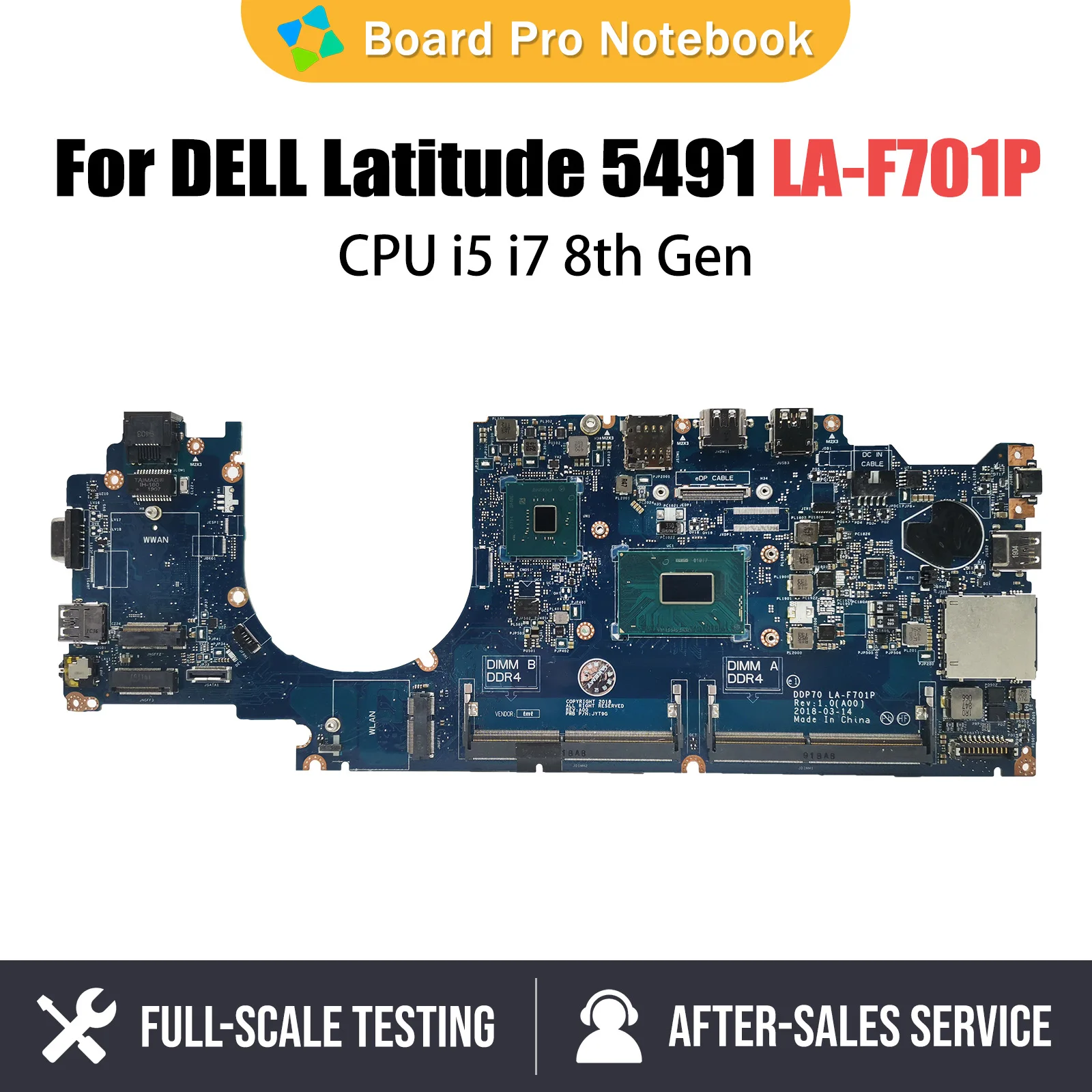 

DDP70 LA-F701P For Dell Latitude 5491 Laptop Mainboard 058YYD 04HYMM 061FGF CPU i5 i7 8th Gen Notebook Motherboard