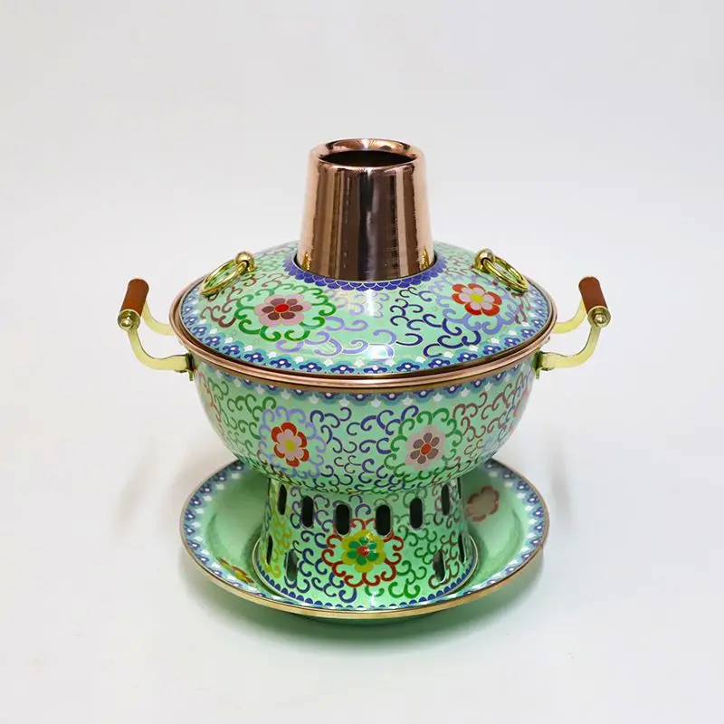 Cloisonne Small Hot Pot Old Beijing Copper Hot Pot One Person One Pot Enamel Oil Alcohol Stove Charcoal Copper Pots for Cooking