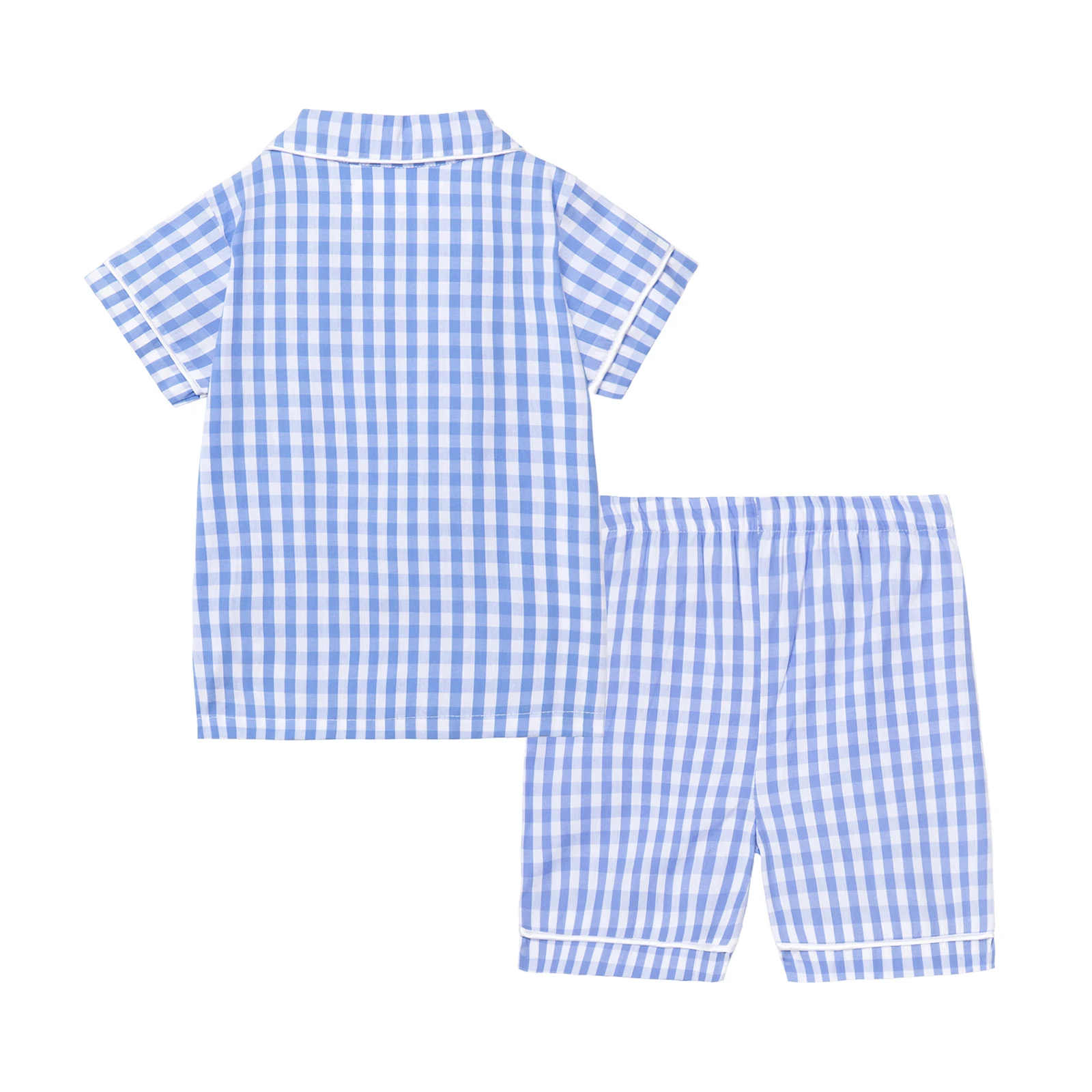 Mudkingdom Summer Boys Pajamas Set Collared Plaid Short Sleeve and Shorts Jammies Suit Big Girls Sleepwear Pjs Children Clothes