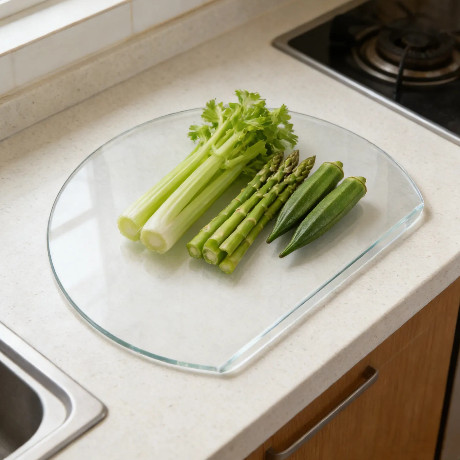 Kitchen Acrylic Cutting Board Semicircle Clear Non Slip Hard Plastic Transparent Fruit Veggie Prep Countertop Space Saving