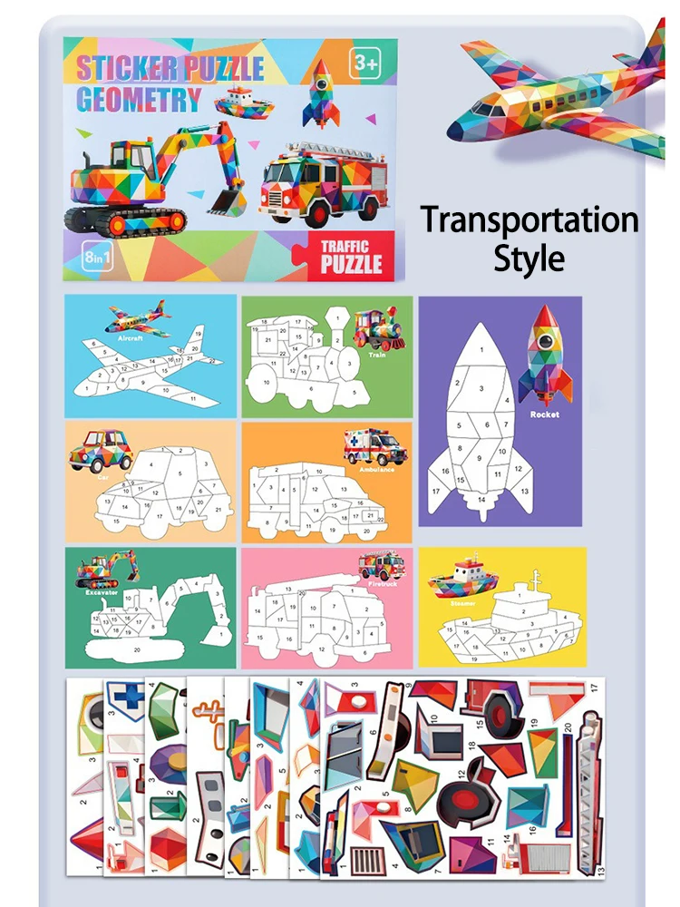3D-Puzzle-Aufkleber DIY-Bastelsets Tier-Collage 5 Themen Zurück-zur-Schule-Geschenk Kreatives Lernset 9-teilig mit Clips – Detail 10