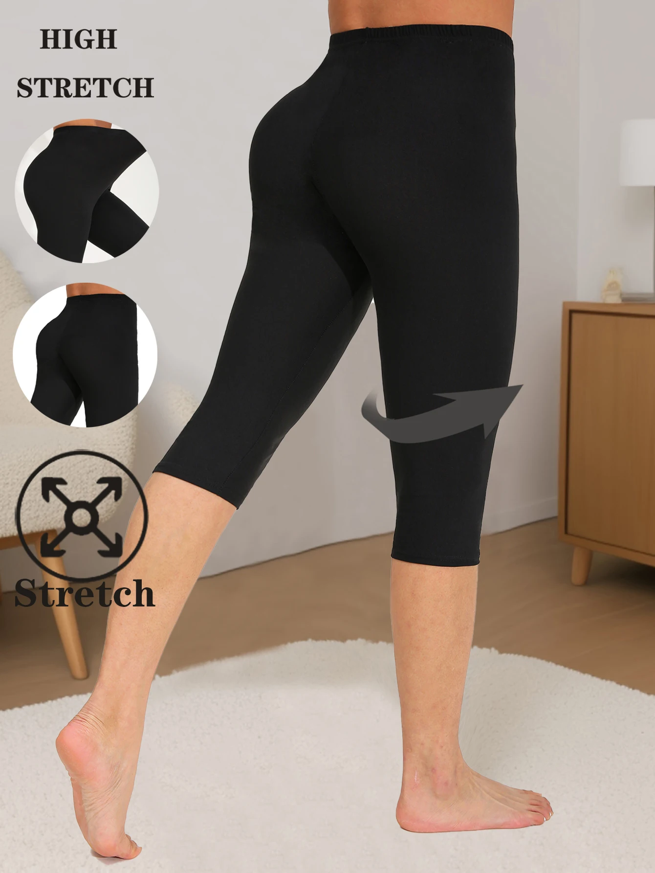 

CUHAKCI Spring Summer Minimalist Brushed Women's Leggings Seven Part Pure Black Fashion Sports Exercise Fitness Yoga Pants