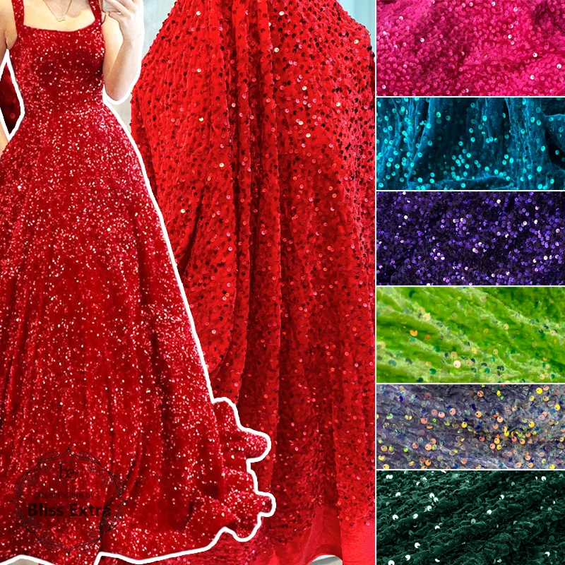 Stretch Sequins Velvet Fabric Spandex Velour Apparel, Costume, Events, Decoration,Dance Wear DIY Sewing Material