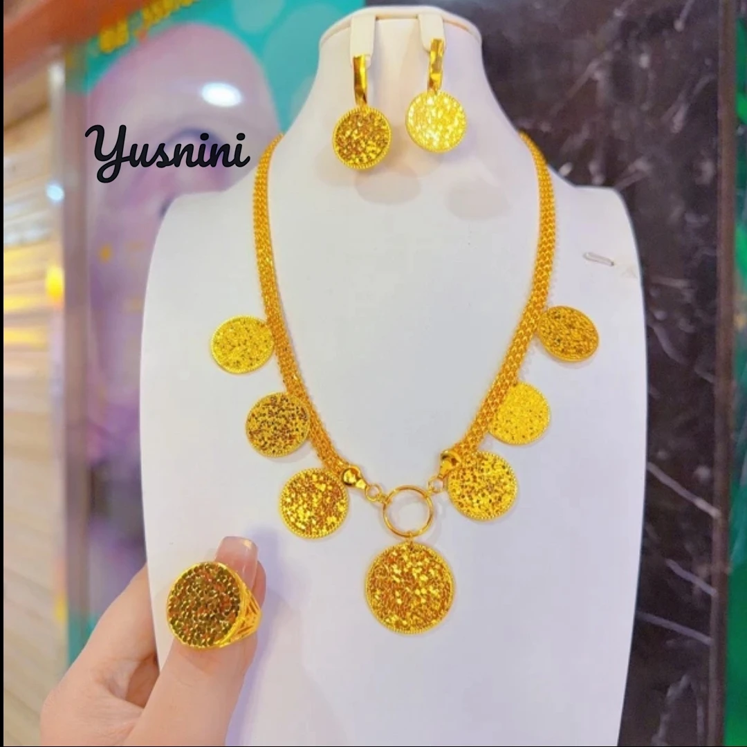 

Fashion Europe Dubai 24K Gold Plated Custom Necklace Earrings Rings Jewelry Set for Wedding Party Lover DD10874