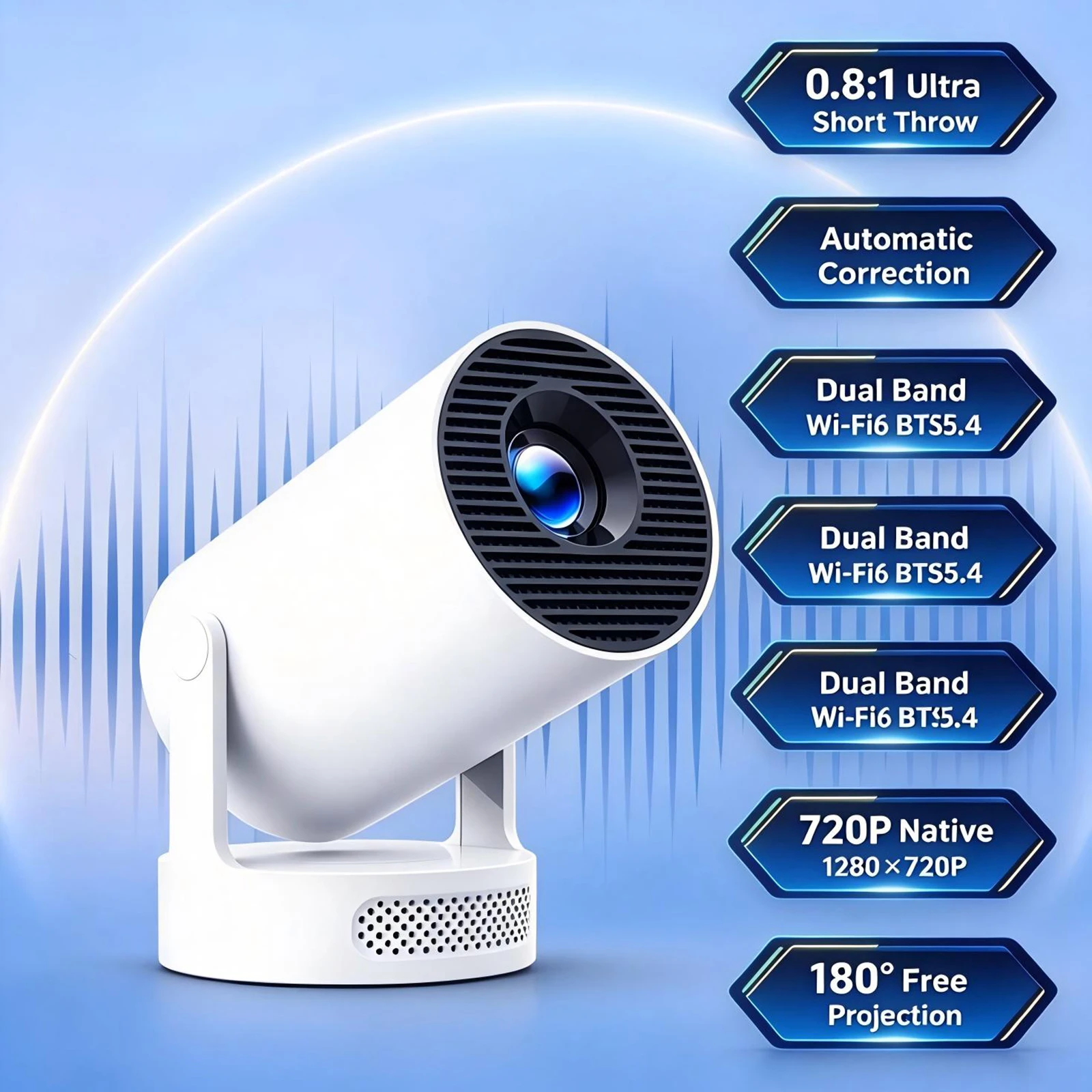 HY300Ultra – inteligentny projektor, przenośny mini projektor z systemem Android 11, wyposażony w WiFi 6 i Bluetooth, 170 ANSI lumenów, obsługujący rozdzielczość 720P i 4K, czterordzeniowy procesor