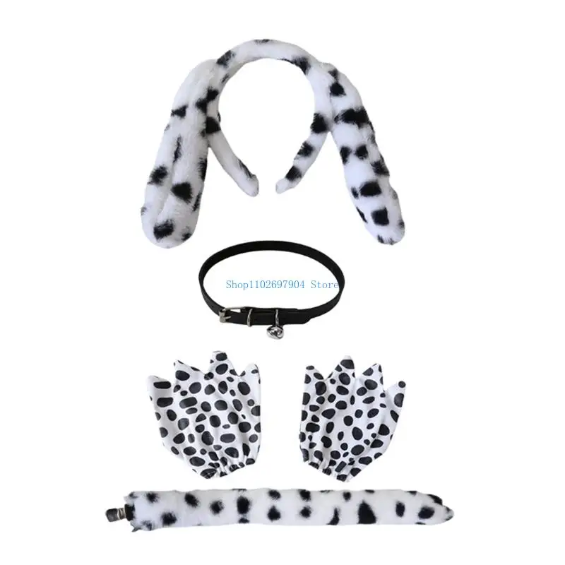

N7YF Dalmatian Puppy Accessories Accessories с ушами, перчатки, хвостовые колокольчики Колье колье Хэллоуин Животное платье