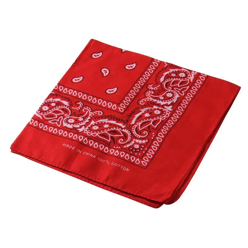 2022 New Fashion Hip Hop 100% Cotton Bandana Square Scarf 55cm*55cm Black Red Paisley Headband Printed for Women/Men/Boys/Girls