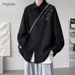 New Chinese Style Shirts Men Embroidery Loose Advanced Handsome High Street Simple All-match Daily Spring Autumn Popular Retro