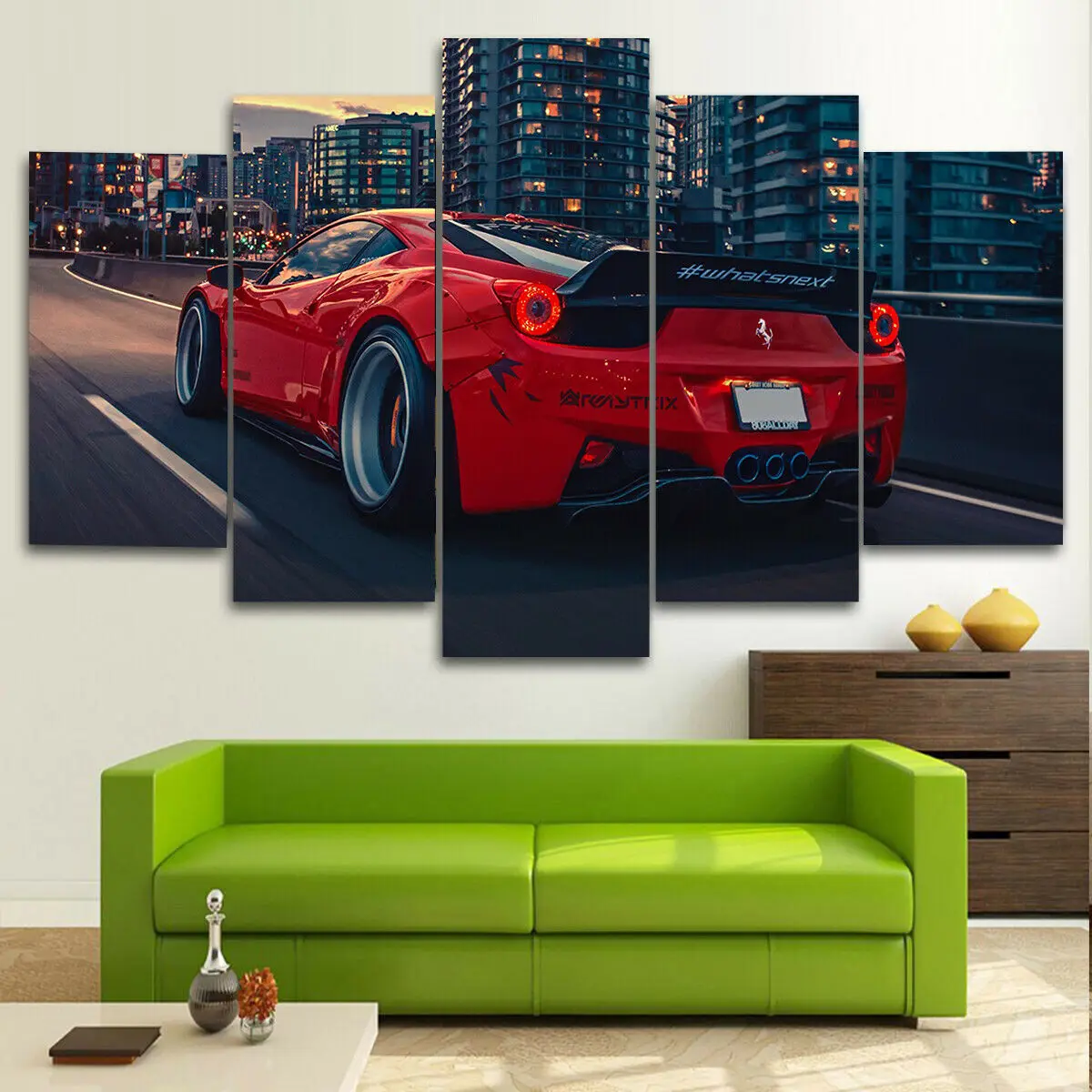 

No Framed Canvas 5 Pcs Red 458 F1 Super Racing Car Modular HD Decorative Wall Art Posters Pictures Home Decor Paintings