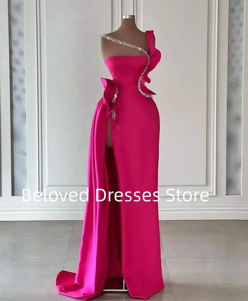 

2023 Rose Red Temperament Mermaid Prom Dress with Crystal Bead Top Satin Custom Pleated Evening Dress Formal Occasion Dress2024