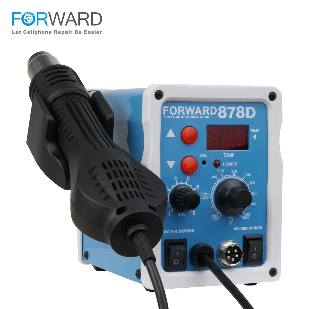 FORWARD 878D Hot Air Heat  With Iron Soldering Station For Mobile Phone Motherboard IC Desoldering