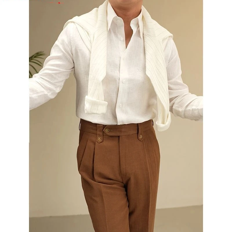 

Spring and Summer New Breathable Lightweight Solid Color Linen Long-sleeved Shirt Fashionable Casual Shirt Men
