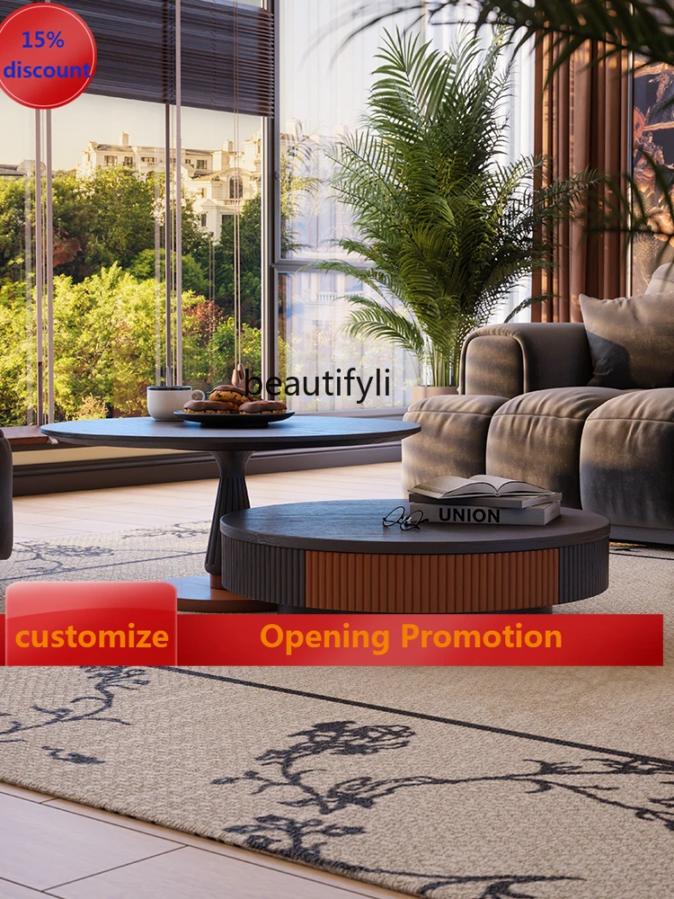 

French Style Retro Coffee Table Solid Wood Stroke Coffee Table Living Room Home Size round Coffee Table Combination G1218