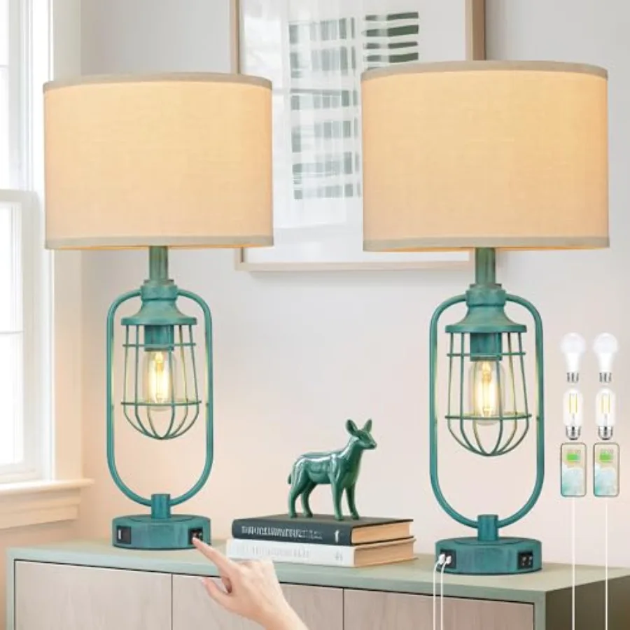 Table Lamps for Living Room End Table Set of 2 Farmhouse Lamps for Night Stands Industrial Bedside Lamps for Bedroom with USB A