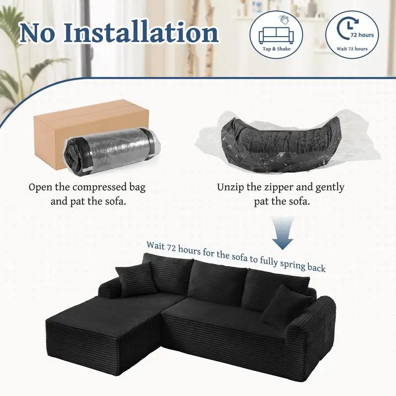 طقم أريكة مقطعية سروال قصير - صالة تشيس ضغط كاملة مع مساند للذراعين مقوسة، قاعدة غير قابلة للانزلاق، 3 وسائد خلفية و2