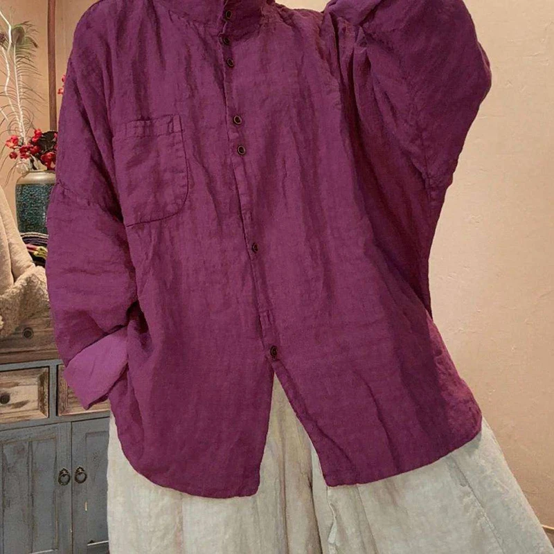 

Новинка! Женская рубашка Y169 в стиле арт-кэжуал, свободного кроя, с отложным воротником, винтажная, из хлопка и льна, с длинным рукавом, весна/осень.